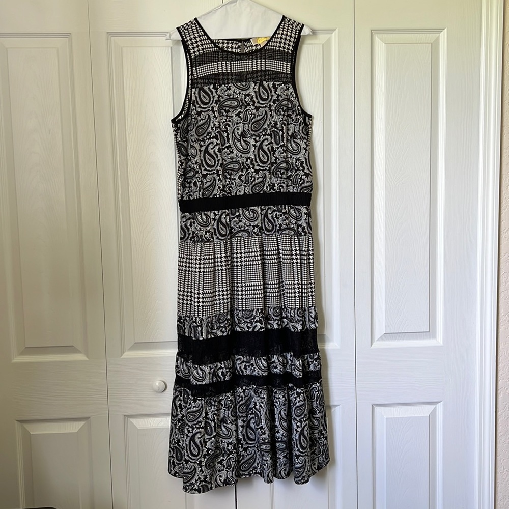 Michael Kors Paisley and Houndstooth Maxi Dress In Black Size Large